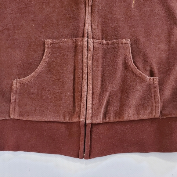 2413 * Sideout Embroidered Rose Velour Zip Jacket Brown Size M (10/12) Y2K - Picture 9 of 14